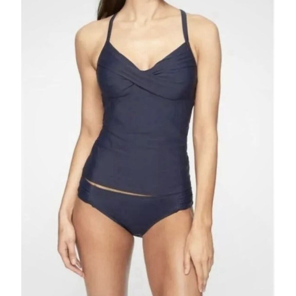 NWT Athleta Womens Twister Tankini Top 40 B/C Beachy Swimwear Navy Blue